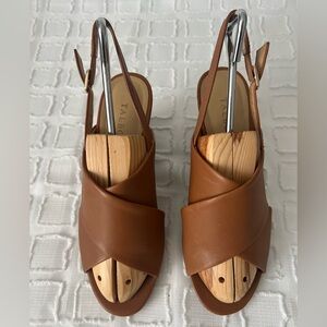 Talbots Brown Tan Soft Vachetta Leather Crisscross Sandal Wedge Slingback Sz 8.5